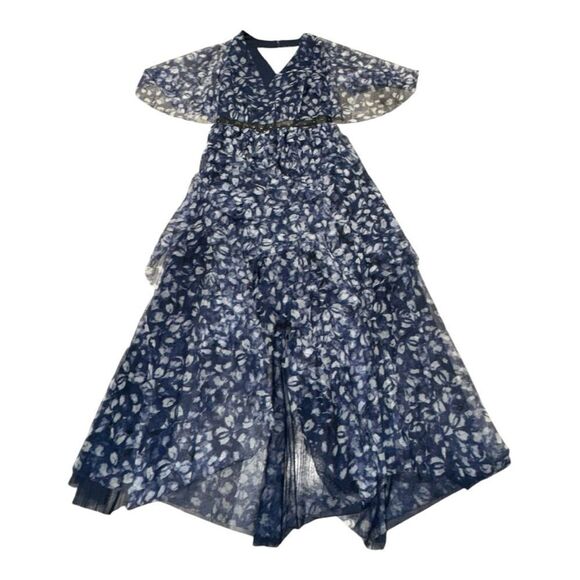 BCBGMAXAZRIA women’s KALEIDOSCOPE navy JEWELS LACE HI-LOW MAXI DRESS size 8 - Picture 3 of 9